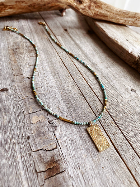 Evil Eye Tag Turquoise Necklace