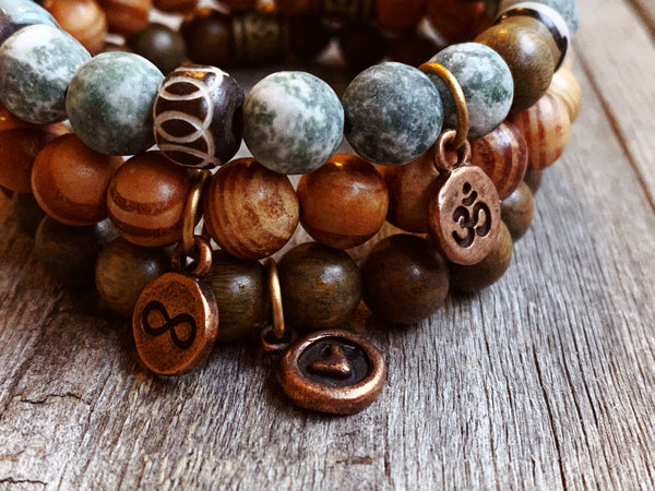 Mantra Tree Moss Agate Bracelet Set