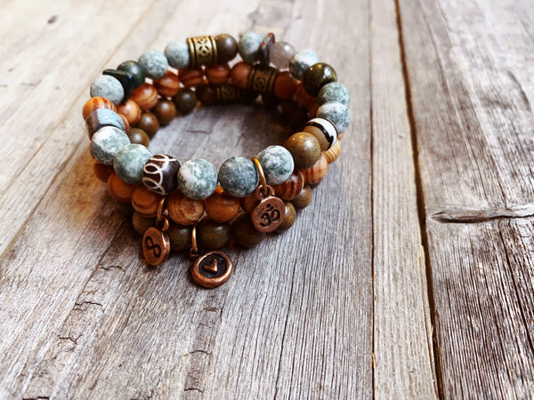 Mantra Tree Moss Agate Bracelet Set