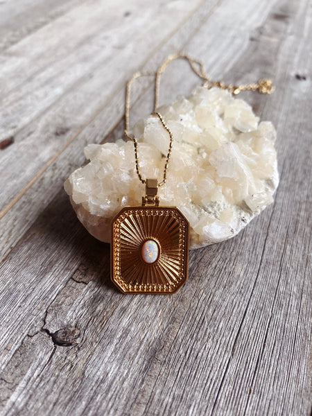 Opal Glimmer Tag Necklace