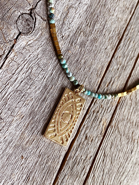 Evil Eye Tag Turquoise Necklace