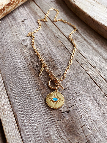 Turquoise Eye Front Clasp Necklace