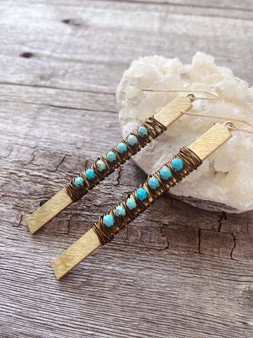 Turquoise Wrapped Bar Earring