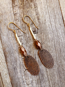 Etched Copper Oval Drop Earring: Maara